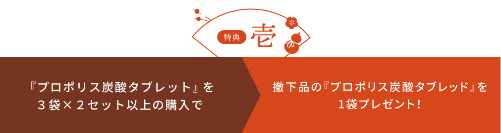 特典 壱 『プロポリス炭酸タブレット』を３袋×２セット以上の購入で撤下品の『プロポリス炭酸タブレット』を1袋プレゼント！
