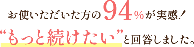 お使いいただいた方の94%が実感！"もっと続けたい"と回答しました。